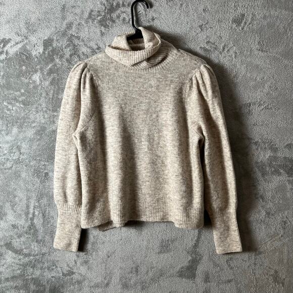 FRAME Swingy Turtleneck Sweater Oatmeal Small Padded Shoulder Alpaca Wool XS - Picture 1 of 7